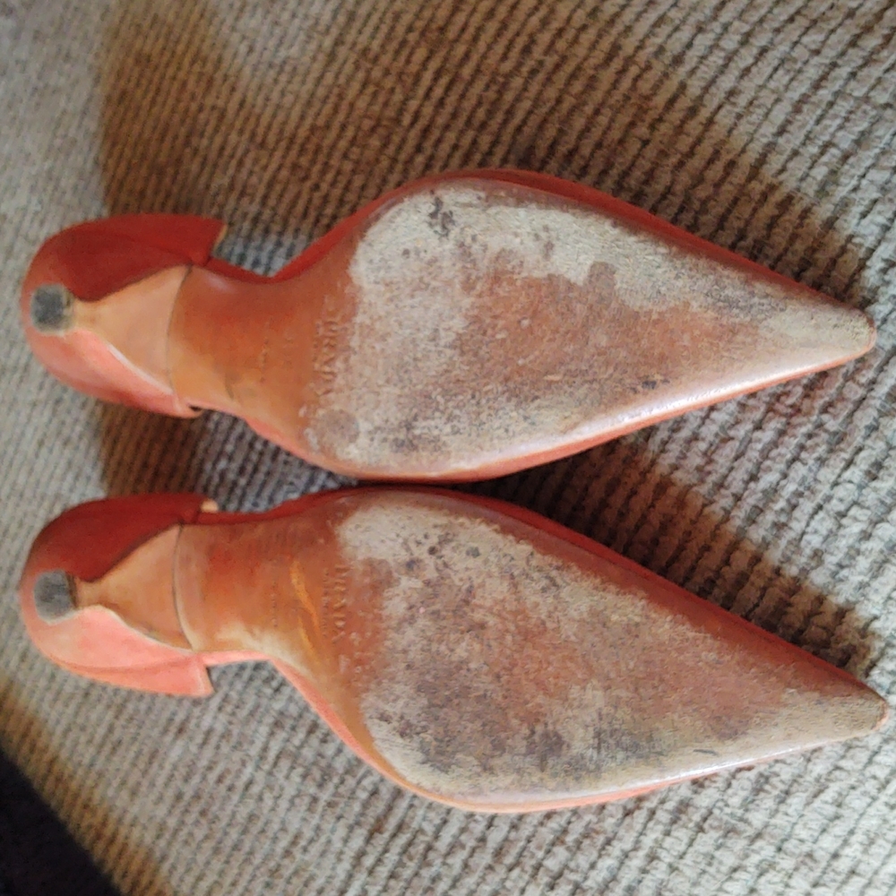 Prada Orange Suede Flats with Silver Buckle - Picture 4 of 6